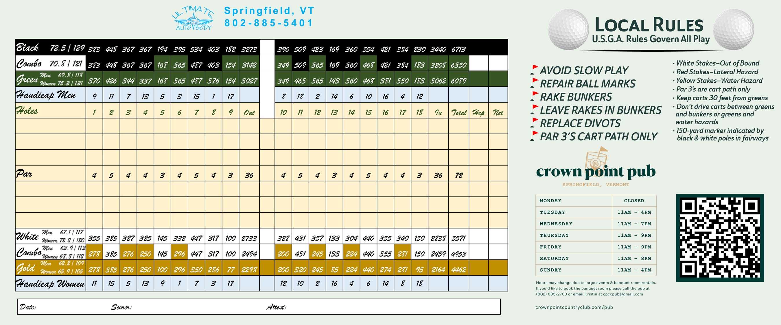 Scorecard - Crown Point Country Club